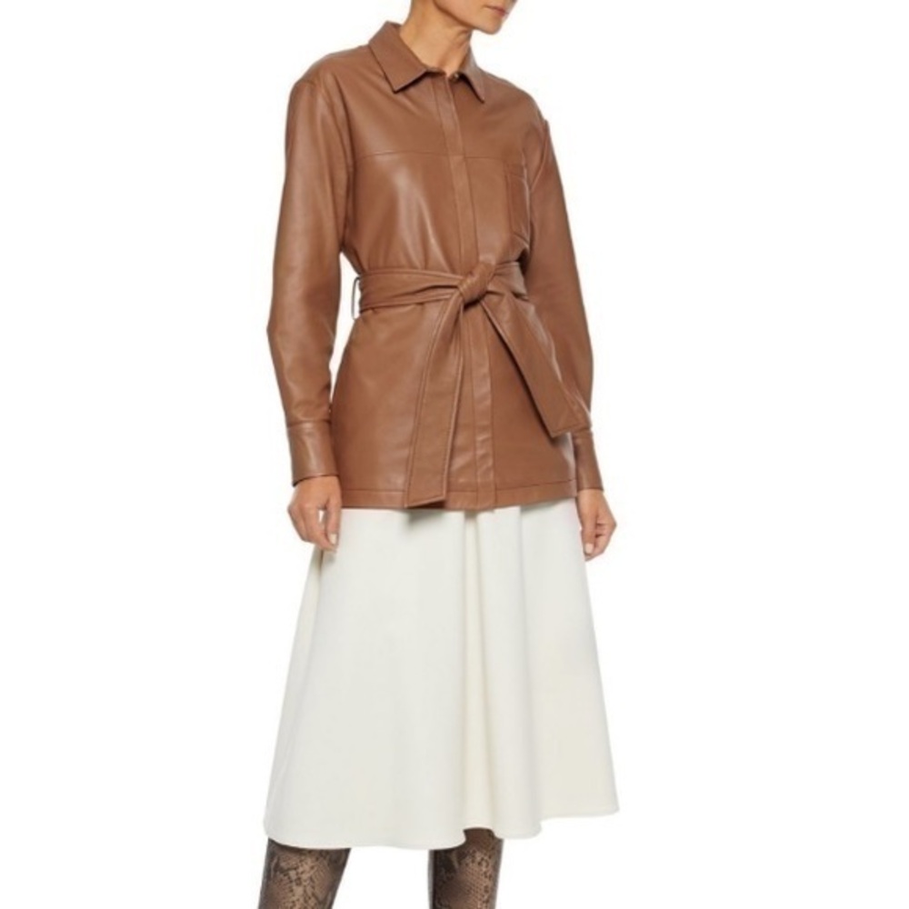 Iris & Ink Fatima belted leather jacket. Brown. Size 12
